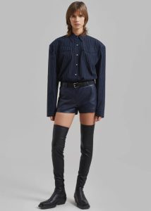 The Frankie Shop Women Blue Tops Jeanne Padded Shirt - Navy/White Stripe - Image 5