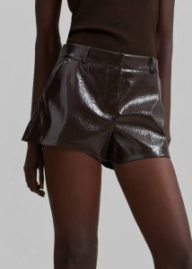 The Frankie Shop Women Bottoms Brown Kate Crackled Faux Leather Mini Shorts - Brown - Image 2