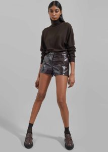 The Frankie Shop Women Bottoms Brown Kate Crackled Faux Leather Mini Shorts - Brown