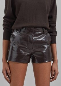 The Frankie Shop Women Bottoms Brown Kate Crackled Faux Leather Mini Shorts - Brown - Image 4