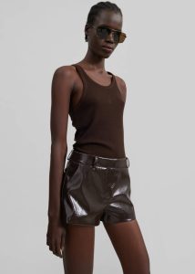 The Frankie Shop Women Bottoms Brown Kate Crackled Faux Leather Mini Shorts - Brown - Image 5