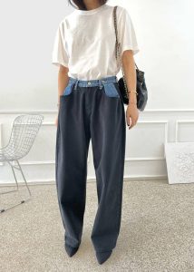 The Frankie Shop Women Bottoms Hayla Contrast Denim Pants - Black/Blue Black