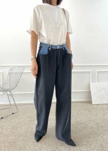 The Frankie Shop Women Bottoms Hayla Contrast Denim Pants - Black/Blue Black - Image 3
