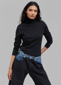 The Frankie Shop Women Bottoms Hayla Contrast Denim Pants - Black/Blue Black - Image 4