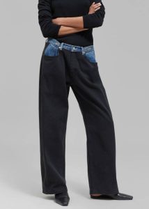 The Frankie Shop Women Bottoms Hayla Contrast Denim Pants - Black/Blue Black - Image 5