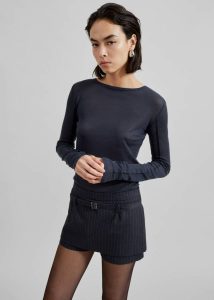 The Frankie Shop Women Bottoms Micka Belted Skort - Charcoal/White Pinstripe Black - Image 2