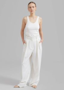 The Frankie Shop Women Bottoms Zia Pintuck Trousers - White White - Image 4