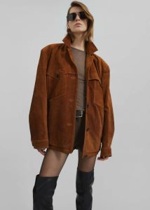 The Frankie Shop Women Brown Marlo Suede Jacket - Hazelnut Outerwear