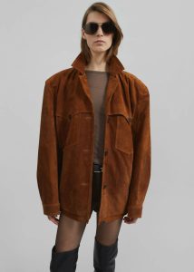 The Frankie Shop Women Brown Marlo Suede Jacket - Hazelnut Outerwear - Image 3