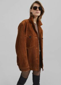 The Frankie Shop Women Brown Marlo Suede Jacket - Hazelnut Outerwear - Image 4