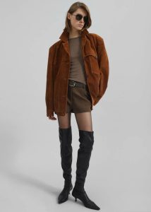 The Frankie Shop Women Brown Marlo Suede Jacket - Hazelnut Outerwear - Image 5