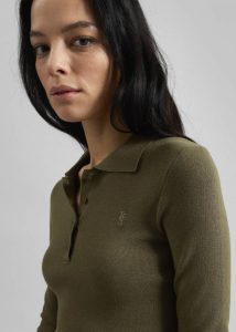 The Frankie Shop Women Giselle Cropped Knit Polo - Khaki Green Knitwear - Image 2