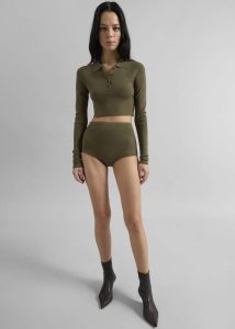 The Frankie Shop Women Giselle Cropped Knit Polo - Khaki Green Knitwear