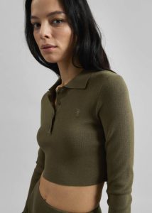 The Frankie Shop Women Giselle Cropped Knit Polo - Khaki Green Knitwear - Image 4