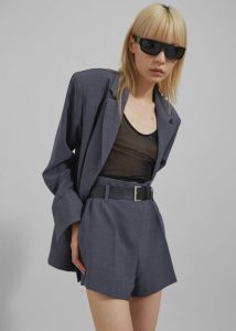 The Frankie Shop Women Grey Bottoms Chappell Belted Shorts - Grey - Image 3