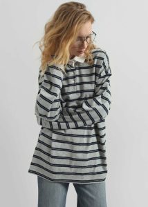 The Frankie Shop Women Grey Mizan Striped Polo - Grey Tops
