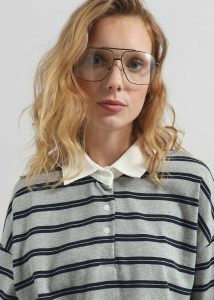 The Frankie Shop Women Grey Mizan Striped Polo - Grey Tops - Image 4
