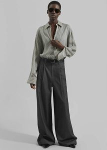 The Frankie Shop Women Grey Nellore Pleated Denim Pants - Dark Grey Melange Bottoms
