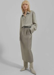 The Frankie Shop Women Letty Midi Pencil Skirt - Khaki Bottoms Green