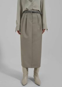 The Frankie Shop Women Letty Midi Pencil Skirt - Khaki Bottoms Green - Image 4