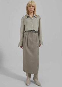 The Frankie Shop Women Letty Midi Pencil Skirt - Khaki Bottoms Green - Image 5
