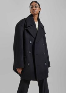 The Frankie Shop Women Marian Oversized Peacoat - Black Outerwear Black - Image 2