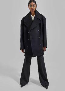The Frankie Shop Women Marian Oversized Peacoat - Black Outerwear Black