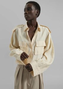 The Frankie Shop Women Marlon Button Up Shirt - Beige Beige Tops - Image 4