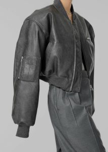 The Frankie Shop Women Outerwear Grey Gae Faux Leather Cropped Bomber - Charcoal - Image 2