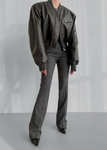 The Frankie Shop Women Outerwear Grey Gae Faux Leather Cropped Bomber - Charcoal