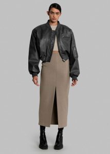 The Frankie Shop Women Outerwear Grey Gae Faux Leather Cropped Bomber - Charcoal - Image 4