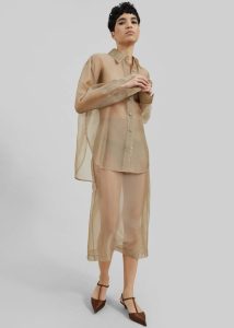 The Frankie Shop Women Peri Sheer Midi Skirt - Desert Sand Beige Bottoms - Image 2
