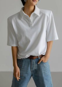 The Frankie Shop Women Rane Padded Shoulder Polo - White White Tops - Image 2