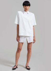 The Frankie Shop Women Rane Padded Shoulder Polo - White White Tops - Image 5
