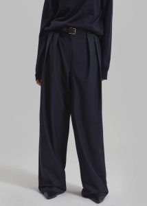 The Frankie Shop Women Ripley Pleated Trousers - Navy Blue Bottoms - Image 2