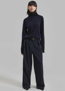 The Frankie Shop Women Ripley Pleated Trousers - Navy Blue Bottoms
