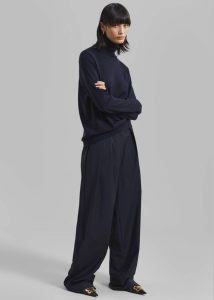 The Frankie Shop Women Ripley Pleated Trousers - Navy Blue Bottoms - Image 3