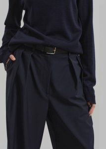 The Frankie Shop Women Ripley Pleated Trousers - Navy Blue Bottoms - Image 4