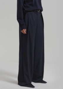 The Frankie Shop Women Ripley Pleated Trousers - Navy Blue Bottoms - Image 5