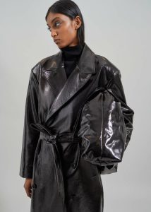 Tina Crackled Faux Leather Trench Coat - Black Outerwear Black Women The Frankie Shop - Image 2