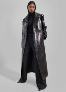 Tina Crackled Faux Leather Trench Coat - Black Outerwear Black Women The Frankie Shop