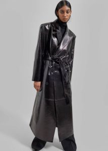 Tina Crackled Faux Leather Trench Coat - Black Outerwear Black Women The Frankie Shop - Image 3