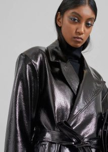 Tina Crackled Faux Leather Trench Coat - Black Outerwear Black Women The Frankie Shop - Image 5