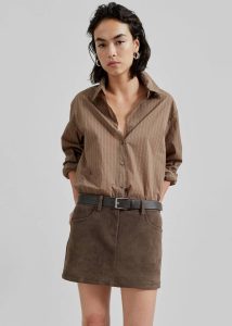 Tolu Shirt - Brown/White Pinstripe Women The Frankie Shop Brown Tops