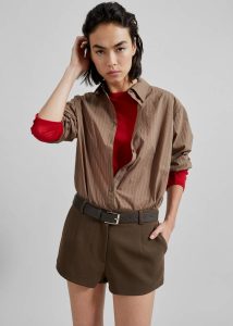 Tolu Shirt - Brown/White Pinstripe Women The Frankie Shop Brown Tops - Image 4