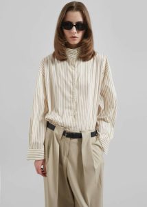 Tops Beige The Frankie Shop Lecco Striped Shirt - Beige Stripe Women