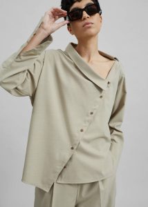 Tops Beige The Frankie Shop Women Roan Asymmetric Button Up Blouse - Beige - Image 4