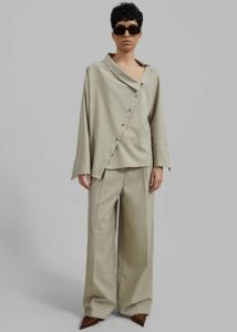 Tops Beige The Frankie Shop Women Roan Asymmetric Button Up Blouse - Beige - Image 5