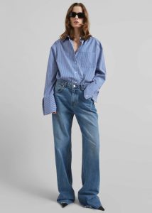Tops Blue Anvers Striped Cotton Button Up Shirt - Blue/White Stripe Women The Frankie Shop - Image 2