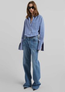 Tops Blue Anvers Striped Cotton Button Up Shirt - Blue/White Stripe Women The Frankie Shop - Image 4